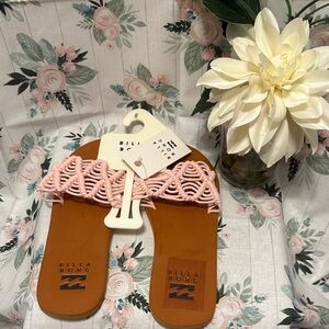 Billabong Pink Macramé Slide Sandals with Tan Footbed